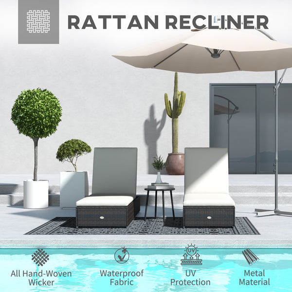 PE Rattan Sun Loungers Set of 2, Five-level Adjustable Recliner Chairs w/ Soft Padded Cushion for Patio, Garden, Mixed Brown