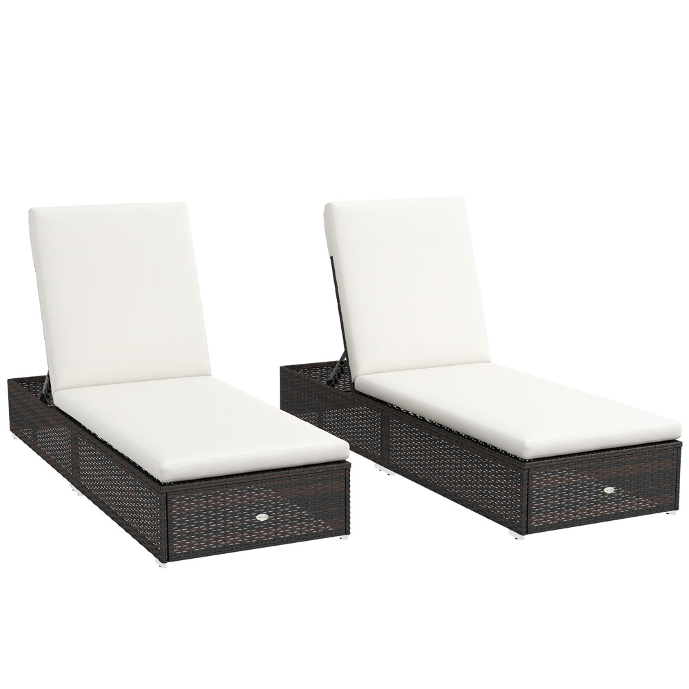 PE Rattan Sun Loungers Set of 2, Five-level Adjustable Recliner Chairs w/ Soft Padded Cushion for Patio, Garden, Mixed Brown