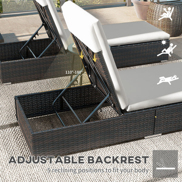 PE Rattan Sun Loungers Set of 2, Five-level Adjustable Recliner Chairs w/ Soft Padded Cushion for Patio, Garden, Mixed Brown
