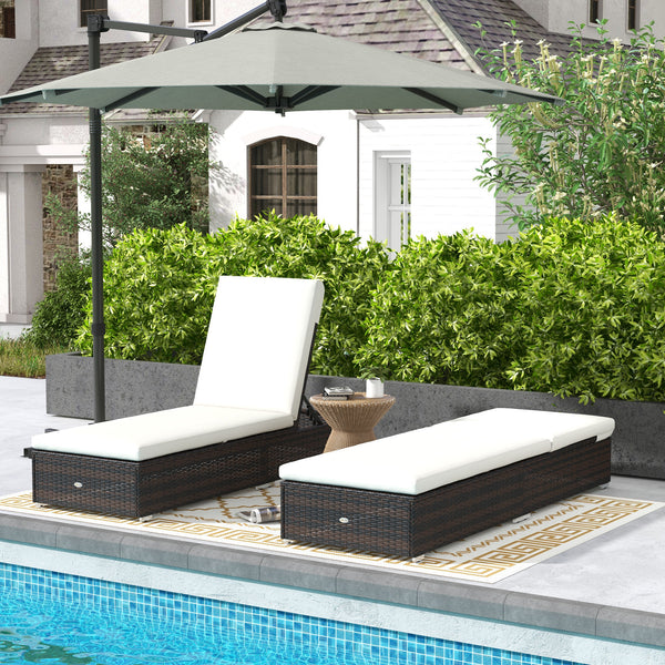 PE Rattan Sun Loungers Set of 2, Five-level Adjustable Recliner Chairs w/ Soft Padded Cushion for Patio, Garden, Mixed Brown