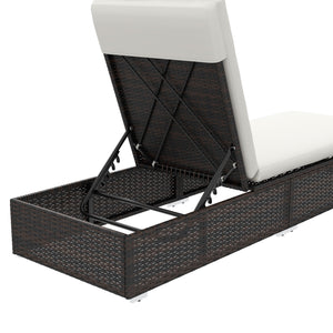 PE Rattan Sun Loungers Set of 2, Five-level Adjustable Recliner Chairs w/ Soft Padded Cushion for Patio, Garden, Mixed Brown