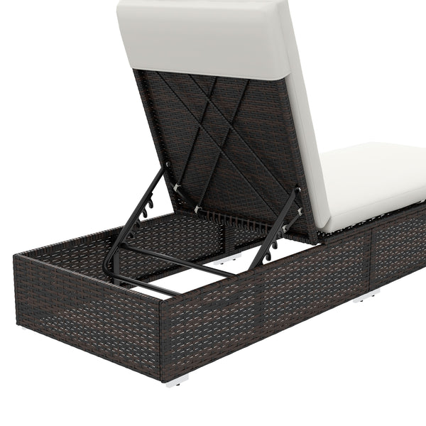 PE Rattan Sun Loungers Set of 2, Five-level Adjustable Recliner Chairs w/ Soft Padded Cushion for Patio, Garden, Mixed Brown