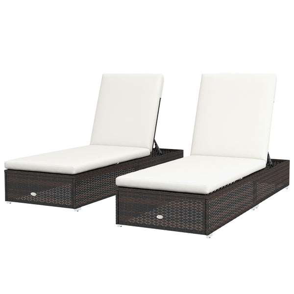 PE Rattan Sun Loungers Set of 2, Five-level Adjustable Recliner Chairs w/ Soft Padded Cushion for Patio, Garden, Mixed Brown
