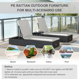 PE Rattan Sun Loungers Set of 2, Five-level Adjustable Recliner Chairs w/ Soft Padded Cushion for Patio, Garden, Mixed Brown