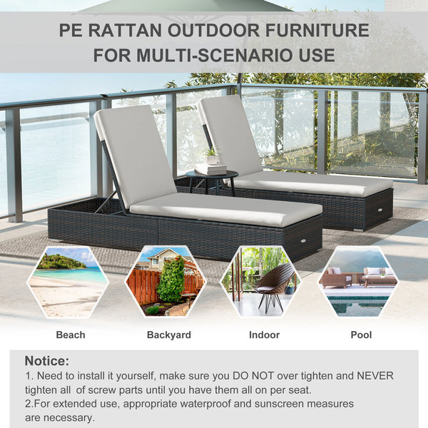 PE Rattan Sun Loungers Set of 2, Five-level Adjustable Recliner Chairs w/ Soft Padded Cushion for Patio, Garden, Mixed Brown