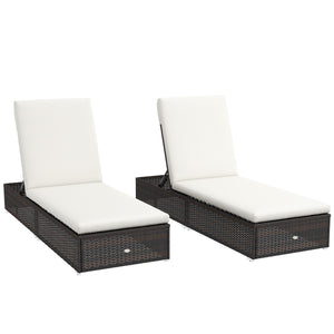PE Rattan Sun Loungers Set of 2, Five-level Adjustable Recliner Chairs w/ Soft Padded Cushion for Patio, Garden, Mixed Brown