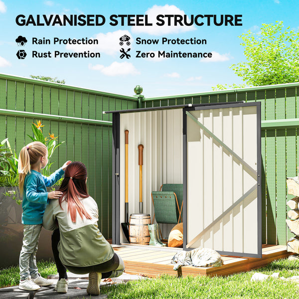 3.3ft x 3.4ft Lean to Garden Shed, Metal Outdoor Storage Shed with Single Lockable Door, Tool Storage Shed for Garden, Patio, Dark Grey