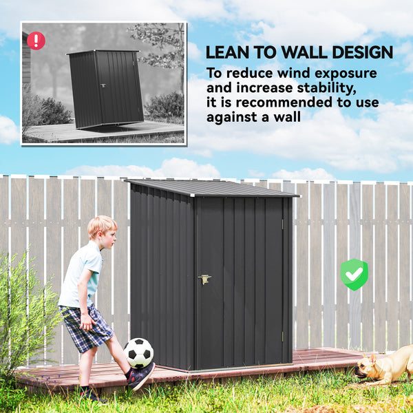 3.3ft x 3.4ft Lean to Garden Shed, Metal Outdoor Storage Shed with Single Lockable Door, Tool Storage Shed for Garden, Patio, Dark Grey