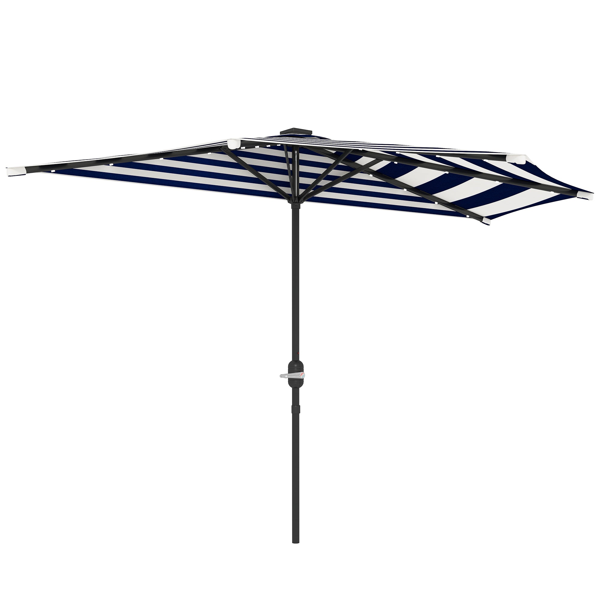 Outsunny 8.5 ft Half Patio Umbrella with UPF 30 Vented Canopy, Crank Tilt, Navy Blue Outsunny 8.5 ft Half Patio Umbrella with UPF 30 Vented Canopy, Crank Tilt, Navy Blue