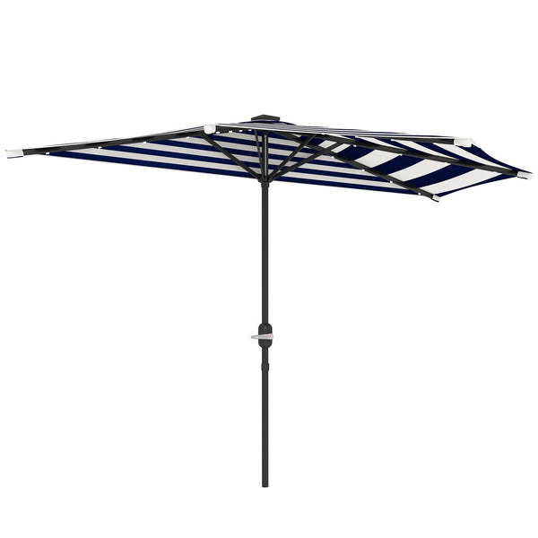 Outsunny Half Umbrella Outdoor Patio Umbrella, UPF 30+ Small Balcony Umbrella, Vented Half Patio Umbrella with Crank 8 Ribs, Tiltable Porch Umbrella for Garden Deck Poolside, Navy Blue