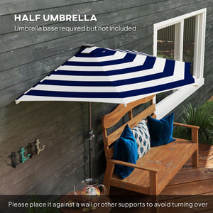 Outsunny Half Umbrella Outdoor Patio Umbrella, UPF 30+ Small Balcony Umbrella, Vented Half Patio Umbrella with Crank 8 Ribs, Tiltable Porch Umbrella for Garden Deck Poolside, Navy Blue