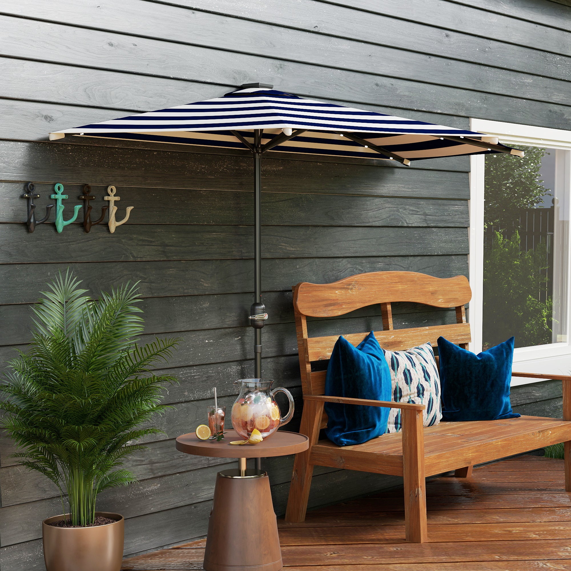 castlecreek 8' half round patio umbrella 8 Foot Half-Round Outdoor with UV/Weather-Resistant Polyester Fabric, Crank Open System, and 8 Steel Ribs, Red Patio, Lawn & Garden Foot Half Round Outdoor Patio Umbrella with Hand Crank.This outdoor patio umbrella is a half Half round outdoor patio umbrella