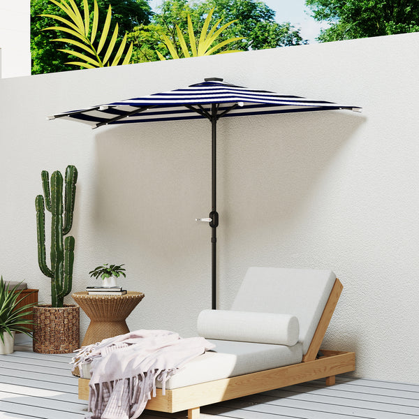 Outsunny Half Umbrella Outdoor Patio Umbrella, UPF 30+ Small Balcony Umbrella, Vented Half Patio Umbrella with Crank 8 Ribs, Tiltable Porch Umbrella for Garden Deck Poolside, Navy Blue