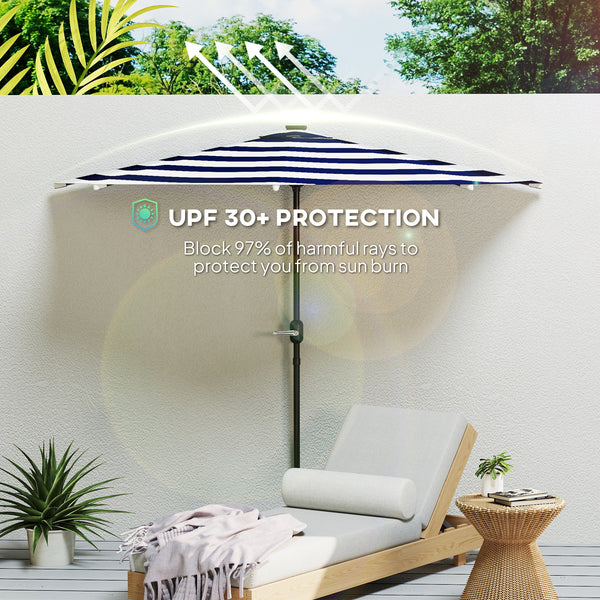 Outsunny Half Umbrella Outdoor Patio Umbrella, UPF 30+ Small Balcony Umbrella, Vented Half Patio Umbrella with Crank 8 Ribs, Tiltable Porch Umbrella for Garden Deck Poolside, Navy Blue