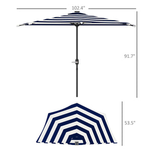 Outsunny Half Umbrella Outdoor Patio Umbrella, UPF 30+ Small Balcony Umbrella, Vented Half Patio Umbrella with Crank 8 Ribs, Tiltable Porch Umbrella for Garden Deck Poolside, Navy Blue