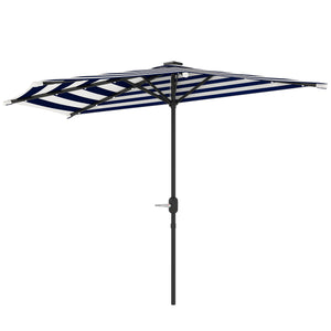 Outsunny Half Umbrella Outdoor Patio Umbrella, UPF 30+ Small Balcony Umbrella, Vented Half Patio Umbrella with Crank 8 Ribs, Tiltable Porch Umbrella for Garden Deck Poolside, Navy Blue