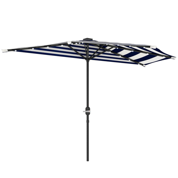 Outsunny Half Umbrella Outdoor Patio Umbrella, UPF 30+ Small Balcony Umbrella, Vented Half Patio Umbrella with Crank 8 Ribs, Tiltable Porch Umbrella for Garden Deck Poolside, Navy Blue