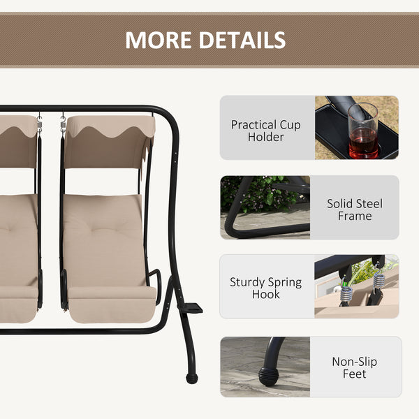 Luxury Patio Swing Metal Outdoor Porch Swing Chair 2 Separated Seater Hammock Heavy-Duty with Canopy and Cushions, Beige