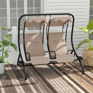 Luxury Patio Swing Metal Outdoor Porch Swing Chair 2 Separated Seater Hammock Heavy-Duty with Canopy and Cushions, Beige