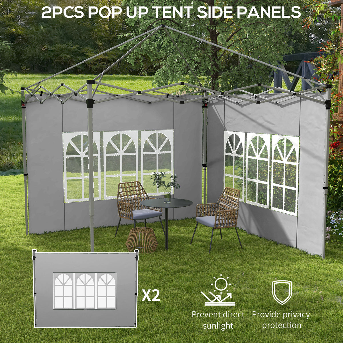 Outsunny Gazebo Side Panels for 3x3(m) or 3x4(m) Pop Up Gazebo, 2 Pack ...