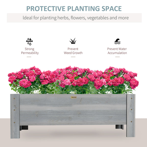 58L Garden Raised Bed Planter Grow Containers for Outdoor Patio Plant Flower Vegetable Pot Fir Wood, 100 x 36.5 x 36 cm, Grey