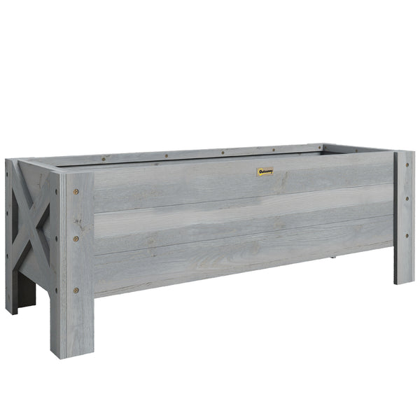 58L Garden Raised Bed Planter Grow Containers for Outdoor Patio Plant Flower Vegetable Pot Fir Wood, 100 x 36.5 x 36 cm, Grey