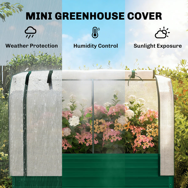 Galvanised Raised Garden Bed with Greenhouse Cover, Metal Elevated Garden Bed with Legs, Bed Liner and Bottom Shelf, Outdoor Raised Planter Box for Vegetables, Herbs, Flowers, Green