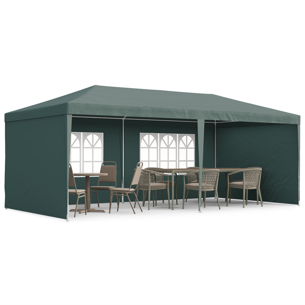 6 x 3 m Party Tent Gazebo Marquee Outdoor Patio Canopy Shelter with Windows and Side Panels Green