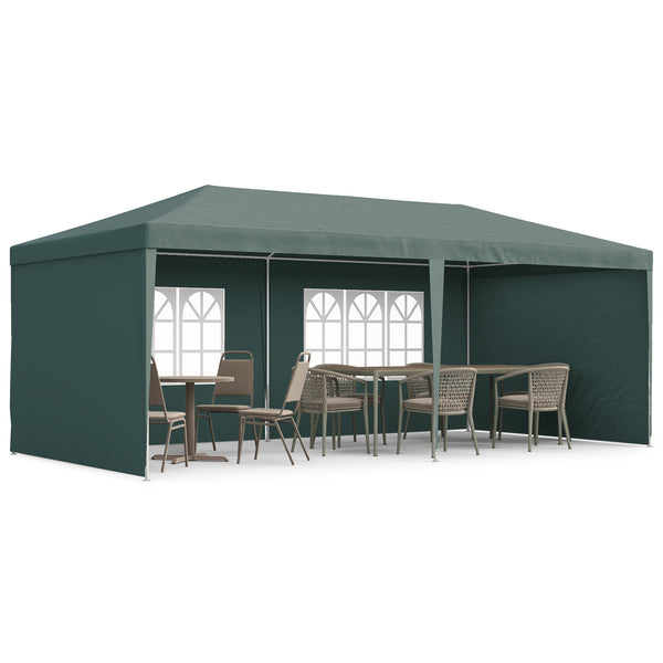 6 x 3 m Party Tent Gazebo Marquee Outdoor Patio Canopy Shelter with Windows and Side Panels Green