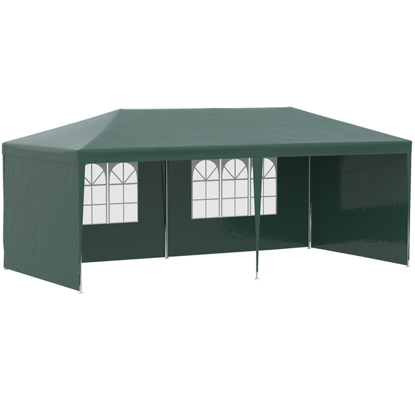 6 x 3 m Party Tent Gazebo Marquee Outdoor Patio Canopy Shelter with Windows and Side Panels Green