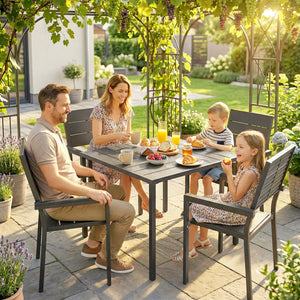 5 Pieces Garden Dining Set, Garden Table and Chairs Set for 4 with Square HDPE Table and Chairs with Armrests, Outdoor Furniture for Patio Porch Terrace, Black