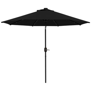 2.7m Patio Garden Umbrella Outdoor Parasol with Tilt Crank and 24 LEDs Lights (Black)