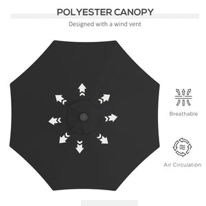2.7m Patio Garden Umbrella Outdoor Parasol with Tilt Crank and 24 LEDs Lights (Black)