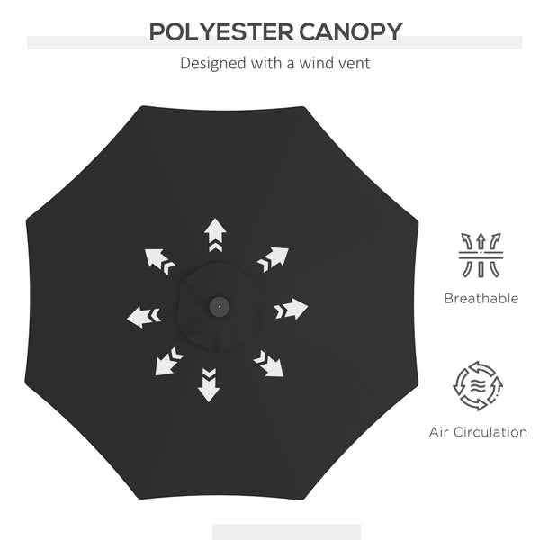 2.7m Patio Garden Umbrella Outdoor Parasol with Tilt Crank and 24 LEDs Lights (Black)