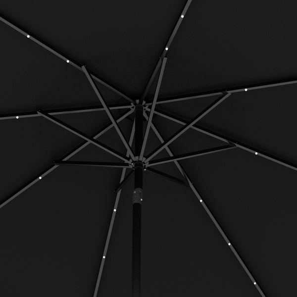 2.7m Patio Garden Umbrella Outdoor Parasol with Tilt Crank and 24 LEDs Lights (Black)