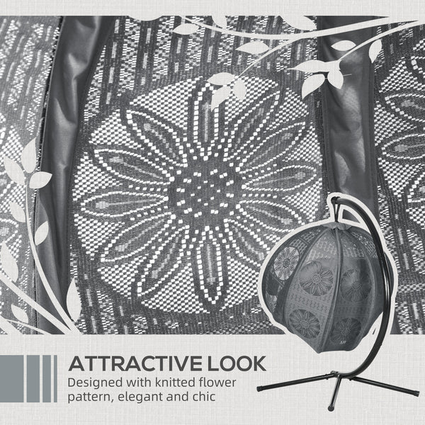 Outdoor Hanging Chair, Swing Chair with Metal Stand, Thick Padded Cushion, Foldable Basket and Side Pocket, for Indoor and Outdoor, Charcoal Grey