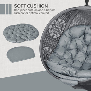 Outdoor Hanging Chair, Swing Chair with Metal Stand, Thick Padded Cushion, Foldable Basket and Side Pocket, for Indoor and Outdoor, Charcoal Grey