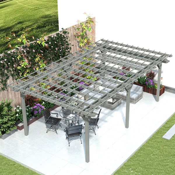 Outsunny 12' x 20' Outdoor Pergola, Wood Gazebo Grape Trellis with Stable Structure for Climbing Plant Support, Garden, Patio, Backyard, Deck, Gray