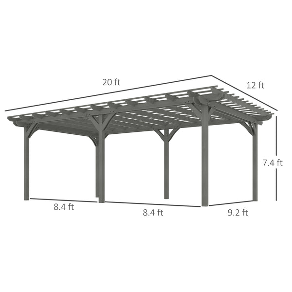 Outsunny 12' x 20' Outdoor Pergola, Wood Gazebo Grape Trellis with Stable Structure for Climbing Plant Support, Garden, Patio, Backyard, Deck, Gray