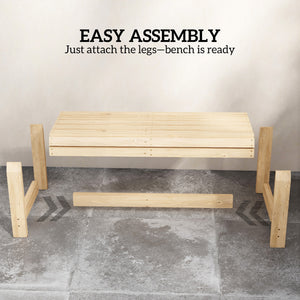 Wooden Garden Bench, 2 Seater Outdoor Bench with Slatted Curved Seat, Backless Small Wood Garden Furniture, 240 KG Capacity for Porch, Park, Patio, 100 x 40 x 43 cm, Natural Wood Finish