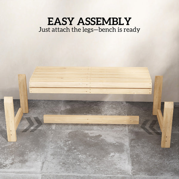 Wooden Garden Bench, 2 Seater Outdoor Bench with Slatted Curved Seat, Backless Small Wood Garden Furniture, 240 KG Capacity for Porch, Park, Patio, 100 x 40 x 43 cm, Natural Wood Finish