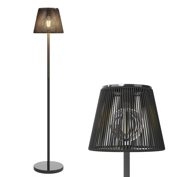 Outdoor Solar Floor Lamp, Adjustable Height Rechargeable Floor Lamp, IP44 Waterproof, with Light Sensor, 2700K Warm Light for Garden and Balcony, Black