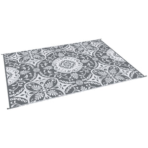 Outsunny Reversible Outdoor Rug, 9' x 12' Waterproof Plastic Straw Floor Mat, Portable RV Camping Carpet, Large Floor Mat for Backyard, Deck, Picnic, Beach, Gray & White Floral