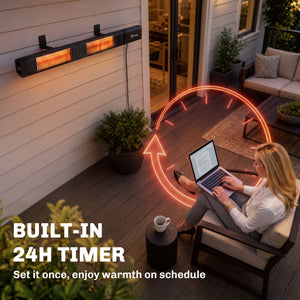 3000 W Electric Infrared Patio Heater, Wall Mounted IP65 Waterproof Outdoor Garden Heater with 9 Heat Settings, 24H Timer, Touch/Remote Control, LED Display for Indoor & Outdoor, Black
