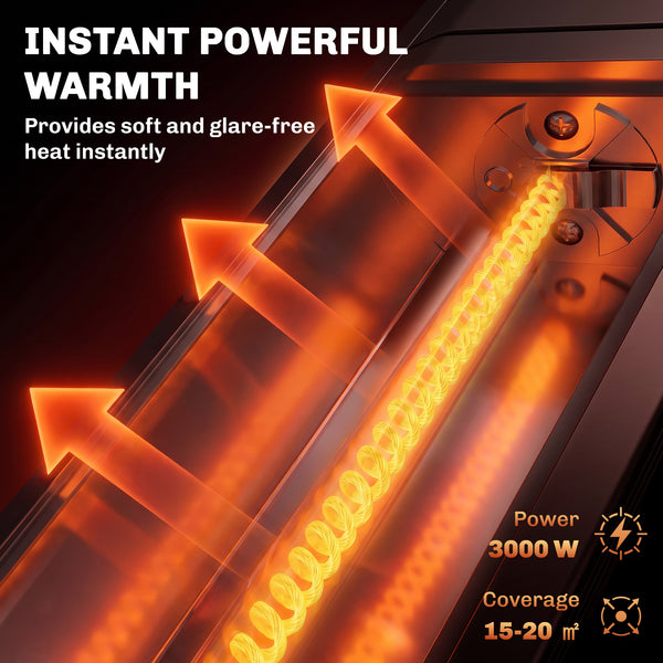 3000 W Electric Infrared Patio Heater, Wall Mounted IP65 Waterproof Outdoor Garden Heater with 9 Heat Settings, 24H Timer, Touch/Remote Control, LED Display for Indoor & Outdoor, Black