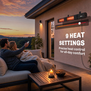 3000 W Electric Infrared Patio Heater, Wall Mounted IP65 Waterproof Outdoor Garden Heater with 9 Heat Settings, 24H Timer, Touch/Remote Control, LED Display for Indoor & Outdoor, Black
