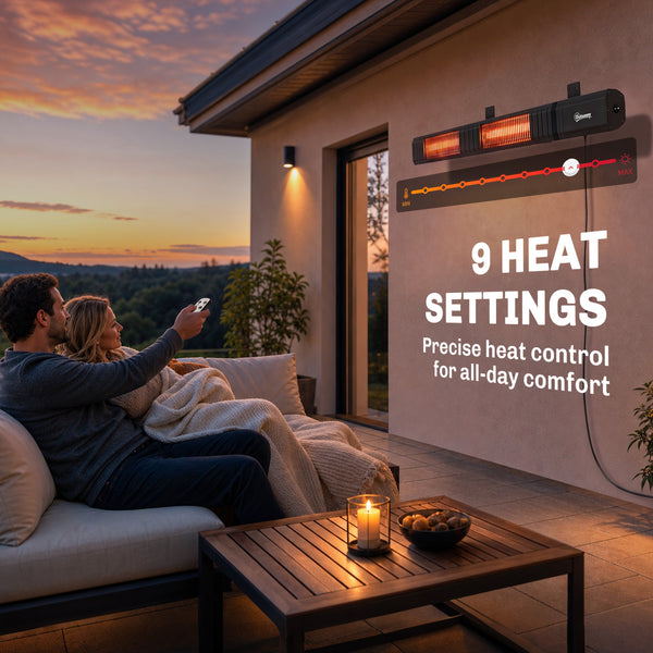 3000 W Electric Infrared Patio Heater, Wall Mounted IP65 Waterproof Outdoor Garden Heater with 9 Heat Settings, 24H Timer, Touch/Remote Control, LED Display for Indoor & Outdoor, Black
