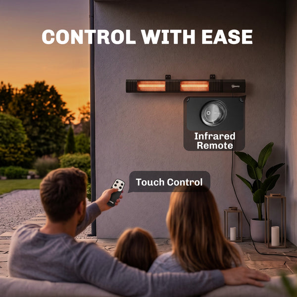 3000 W Electric Infrared Patio Heater, Wall Mounted IP65 Waterproof Outdoor Garden Heater with 9 Heat Settings, 24H Timer, Touch/Remote Control, LED Display for Indoor & Outdoor, Black