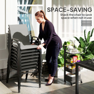8 Seater Garden Dining Set with Stacking Chairs, Rectangular Tempered Glass Top, Garden Furniture Set, Outdoor Dining Table and Chairs for Patio, Balcony, Poolside, Dark Grey