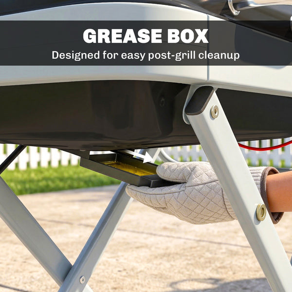 Foldable Gas BBQ Grill with Side Table, Portable Gas Barbecue Grill with Folding Trolley, Thermometer, Grease Box, Wheels for Garden Party Camping Picnic Outdoor Cooking, 2.5 kW, Black